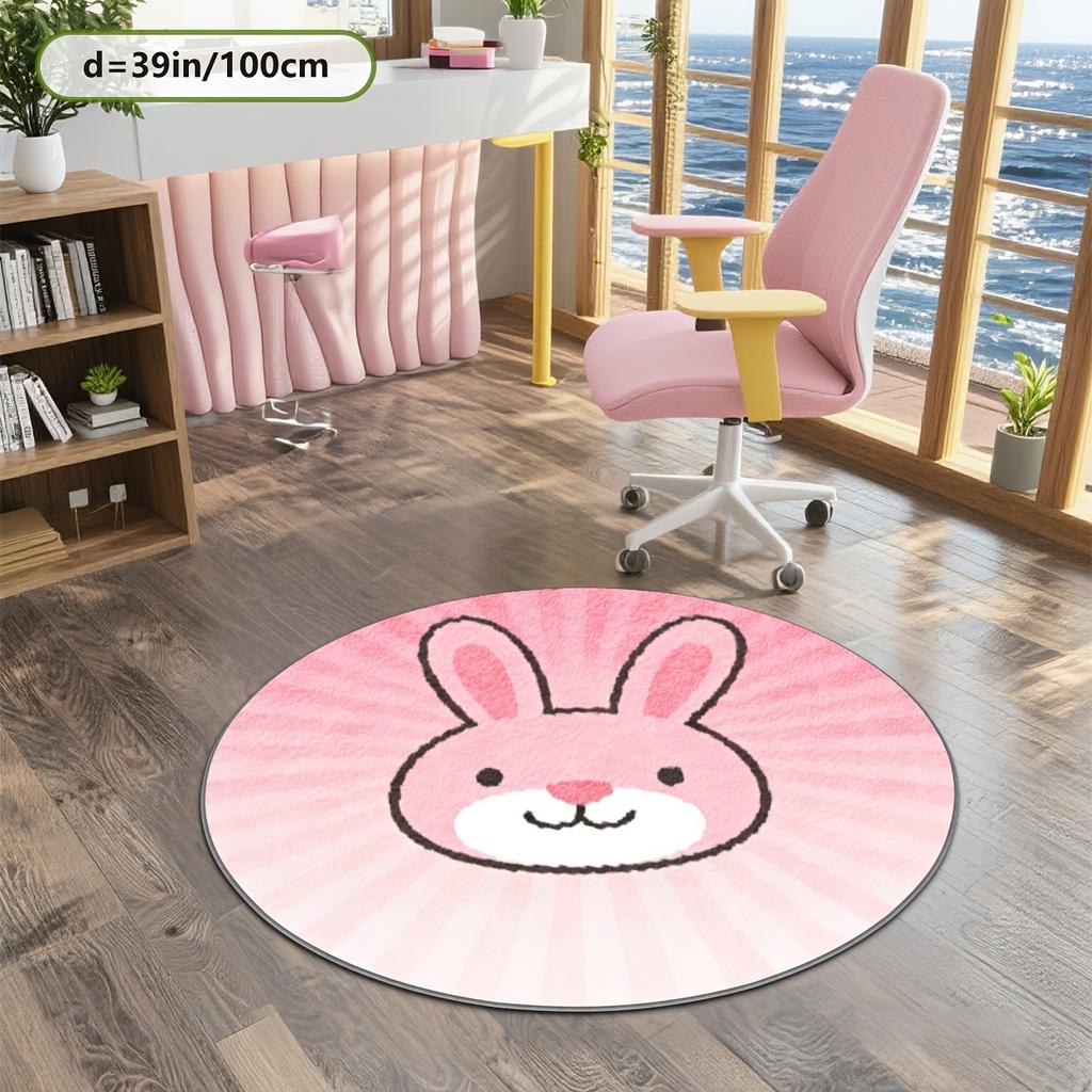 Decorative Round Bunny Rug Pink Throw Mat for Nursery Kids Room Floor Decor Playmat Cute Animals Room Decoration