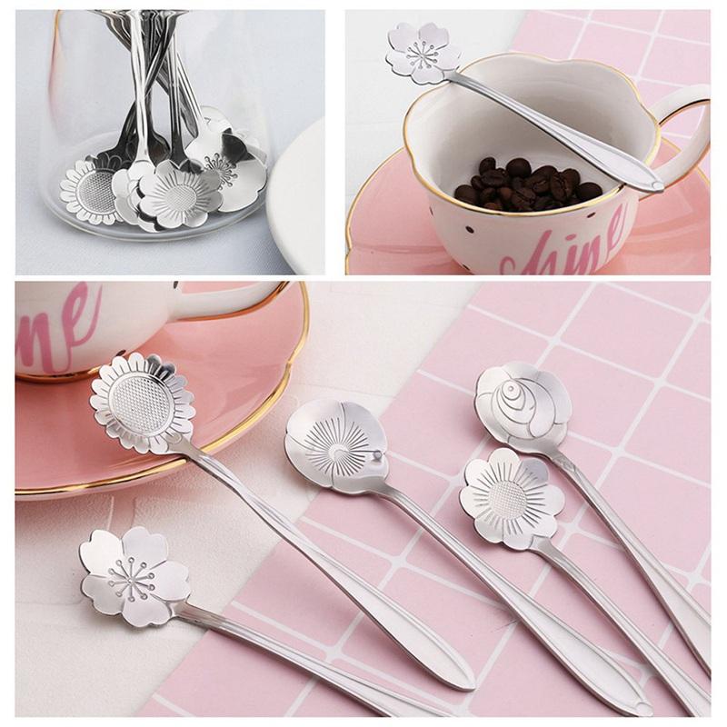 8ks/sada Nerezové Vánoční Nádobí Kávové Lžičky Lžičky na Zmrzlinu Dezertní Lžičky Květina Třešeň Kávová Lžička Míchací Lžička
