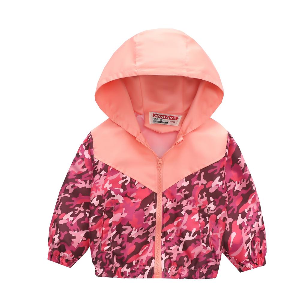 Boys and Girls Children's Clothing In Small Children Printed Fashion Splicing Casual Hooded Zipper Jacket Jacket