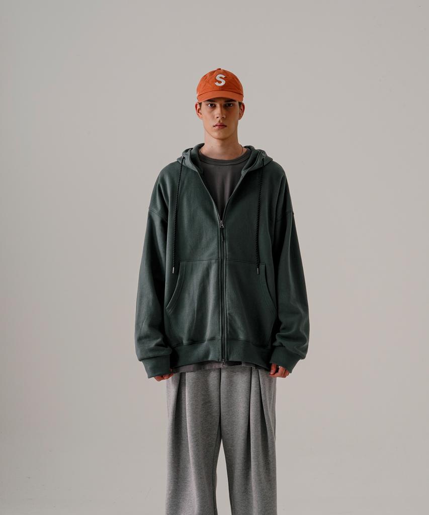 Ezkaton Heavy Loop Neck-Up Zip-Up Hoodie Deep Green Shot6743