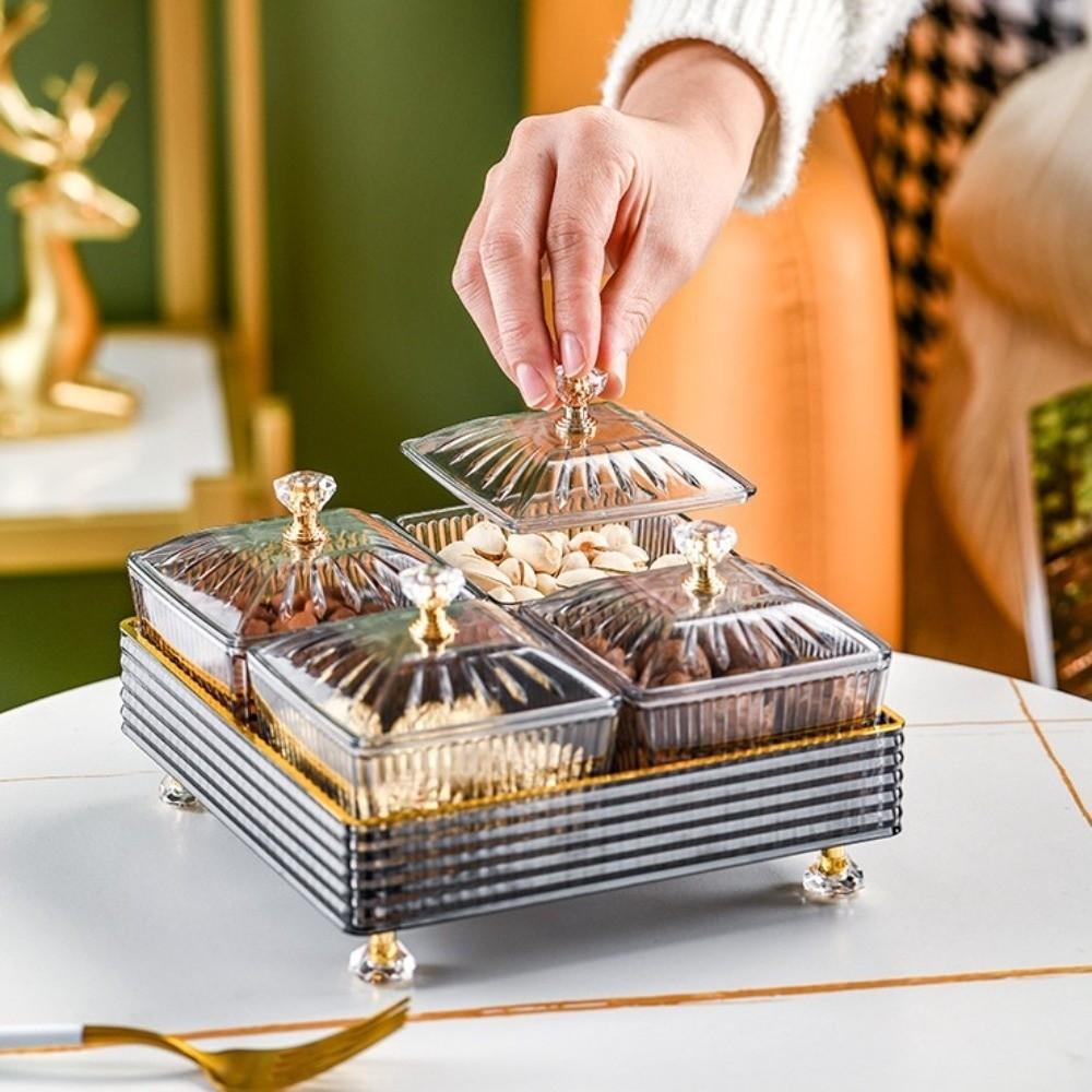 4\6Pcs Elegant Nordic Fruit Plate Light Luxury Cake Container Sugar Plate with Lid Refreshment