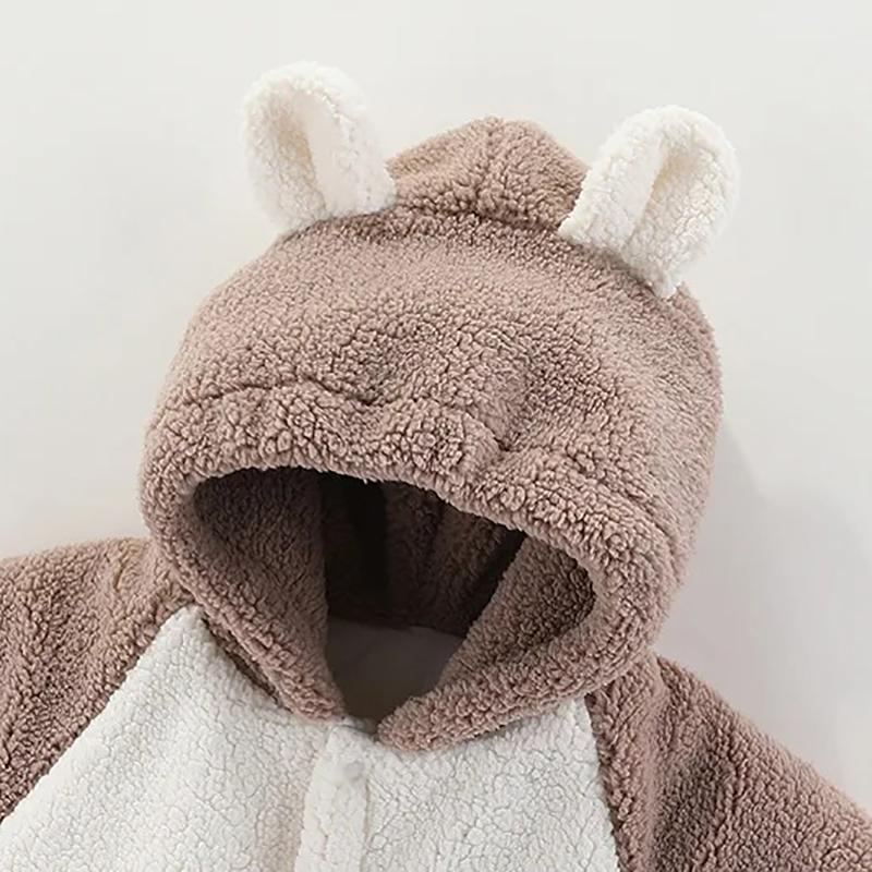 Coral Fleece Baby Jumpsuit Cartoon Hooded Newborn Romper Autumn Winter Warm Toddler Onesie Thicken Cotton Infant Outfit 0-24M