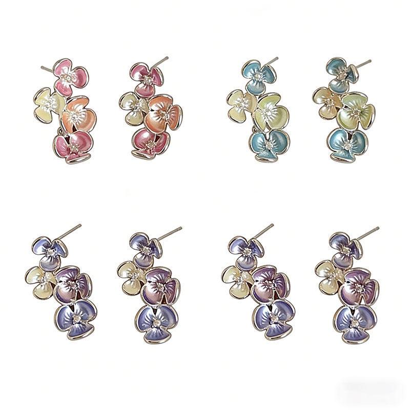 Trendy Color Block Drip Oil Flower Earrings for Women - Versatile, Light Luxury, Fashionable, Commuting Ear Ornaments