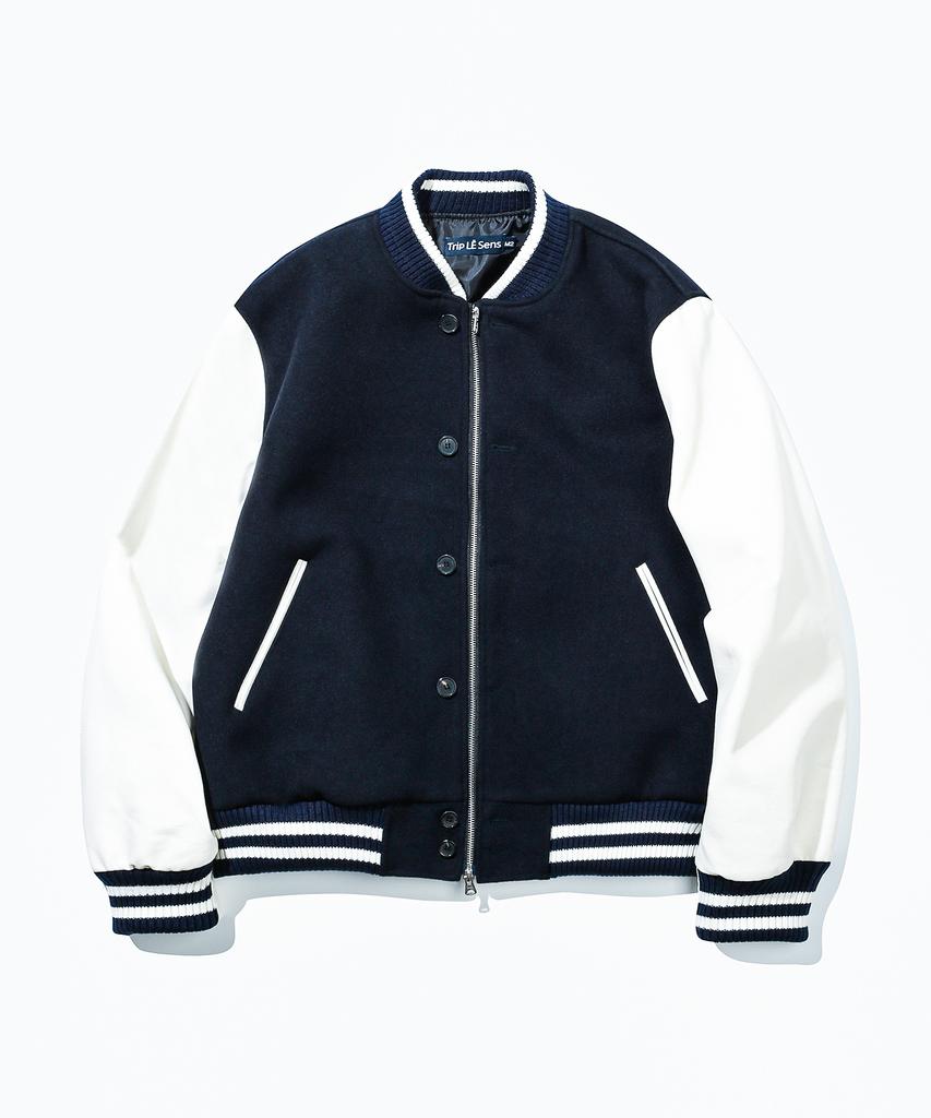 Trip Le Sens Double Button Zipper Wool Varsity Jacket_Red