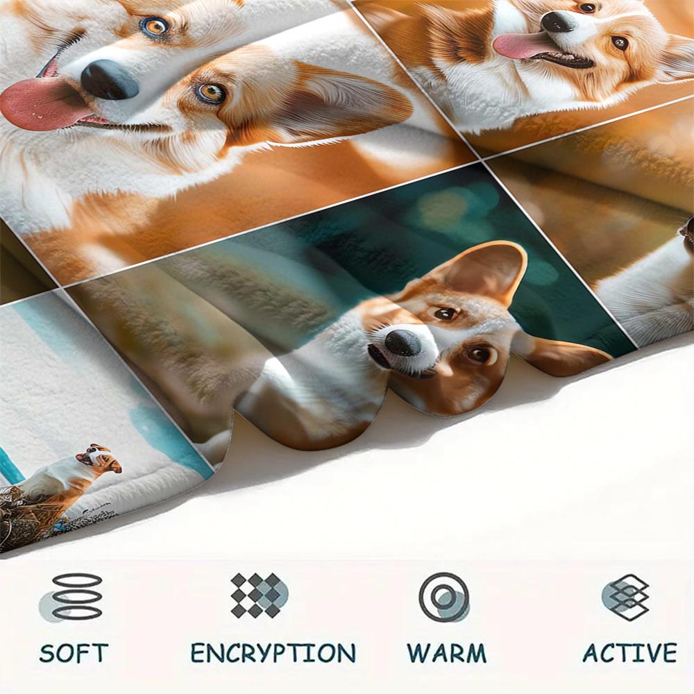 1Pc Corgi Print Flannel Blanket, High quality Comfortable for All Seasons, Home Decor, Warmth and Comfort, Perfect for Christmas Gifts