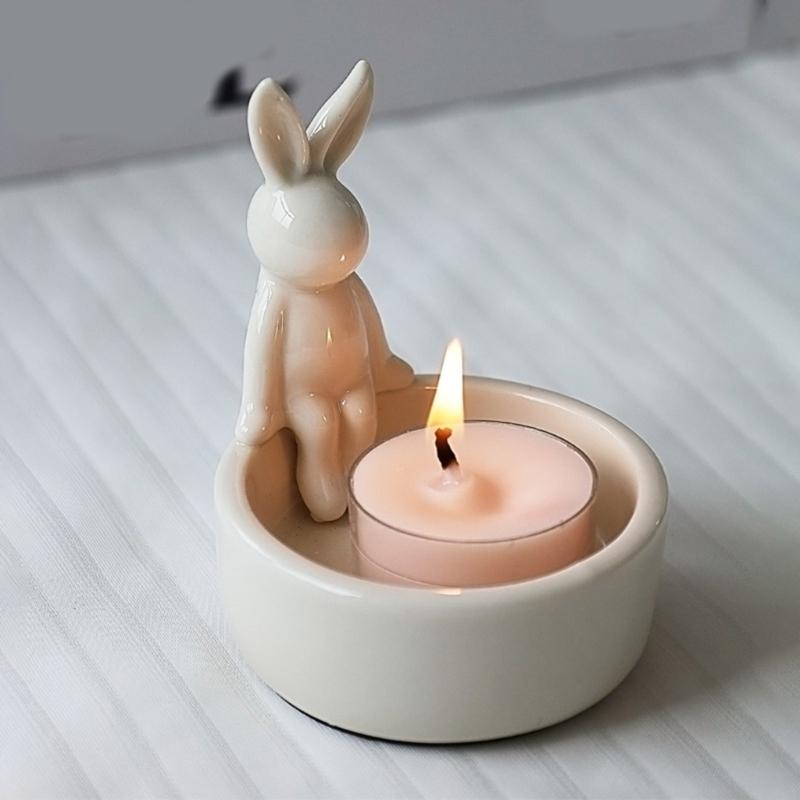 Lovely Candle Stand Ceramic Rabbit Tealight Holder for Easter and Everyday Use Decorative Candlestick