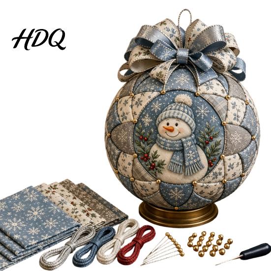 Christmas Patchwork Ornament Kit Quilted Fabric Ball DIY Kit Craft Material Pack Handmade for Beginner Xmas Tree Hanging Decor Adults Family