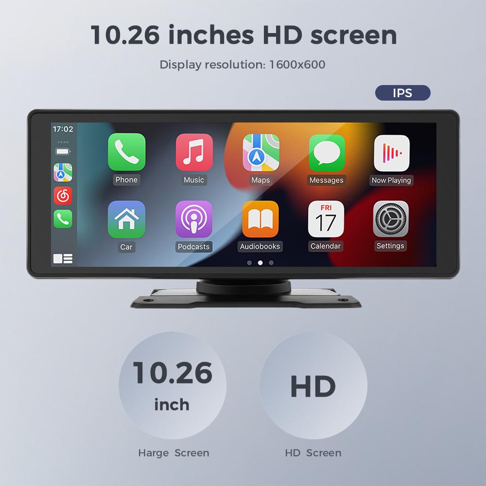 Displej přehrávače do auta Monitor CarPlay Android Auto Multimediální MP5 přehrávač 10,26palcový Přenosný IPS displej WiFi Bluetooth FM se 720P palubní kamerou