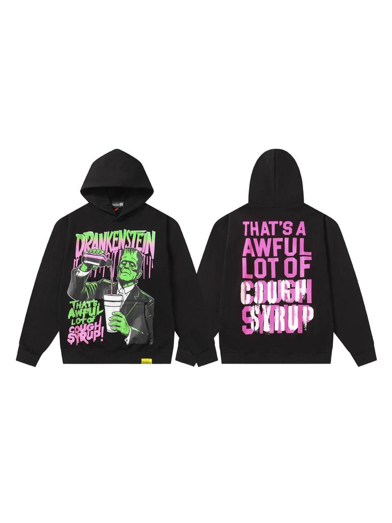 Módní americký styl Dlouhý rukáv Volná mikina pro muže a ženy - Vysoká gramáž Design s kašlovým sirupem