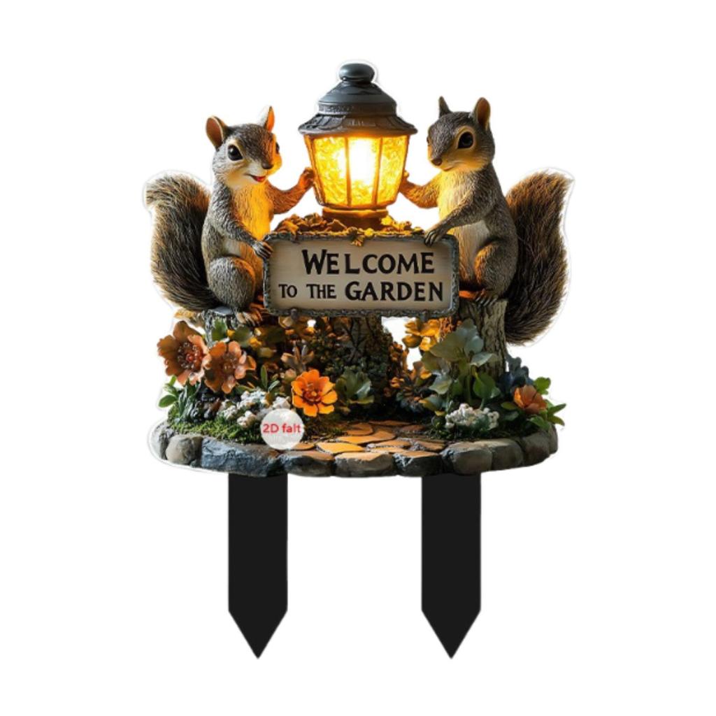 Squirrel Decorative Garden Stake 2D Creative for Flower Bed Outside Backyard