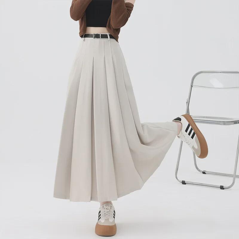 Women's Pleated Mid-Length Skirts - High Waist, Slimming, Elegant for Spring and Summer