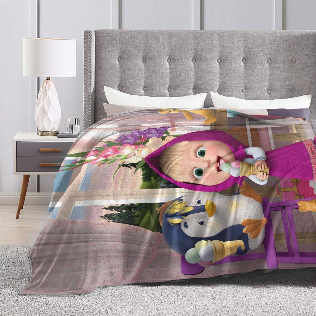 Coperta M-Masha e Orso Morbida Novità Peluche Biancheria da Letto Plaid Per Bambine Bambini Esterno Flanella Copriletto Coperta da Letto