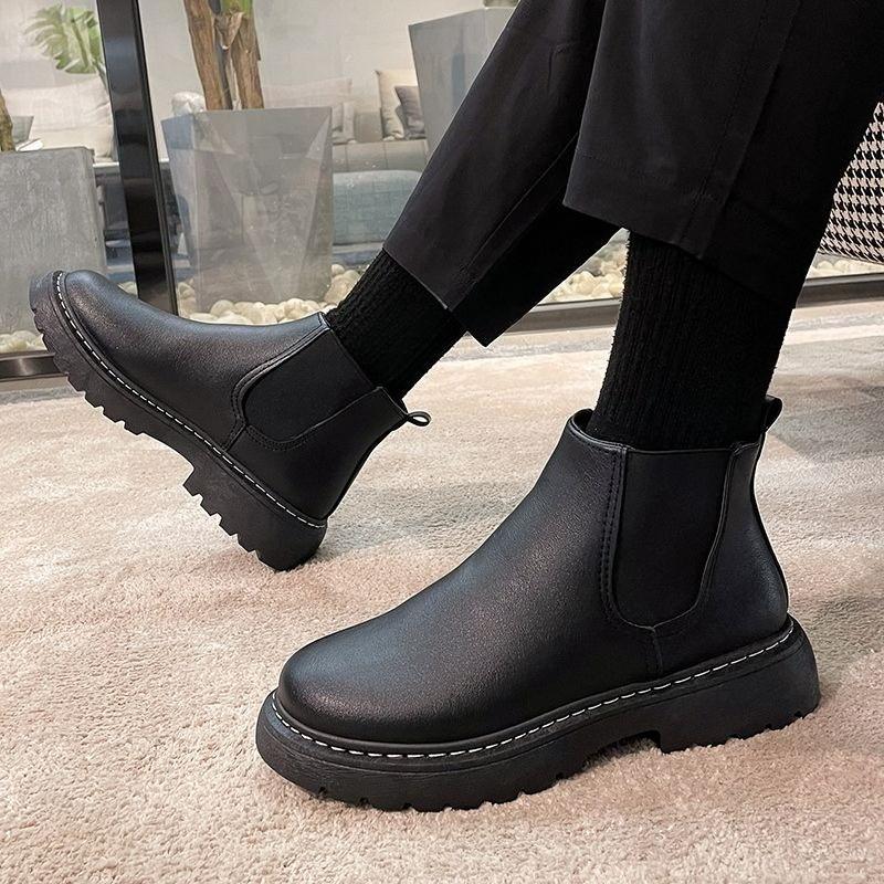 

Men s Fleece Lined Winter Leather Chelsea Boots British Design High Top Simple Work Wear Shoes Spring Autumn Black Mid Top 39