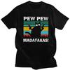 T-shirts Personnalisés pour Hommes Pew Pew Madafakas Chat Fou Manches Courtes Coton T-shirt Classique T-shirts de Loisir Coupe Ajustée Vêtements