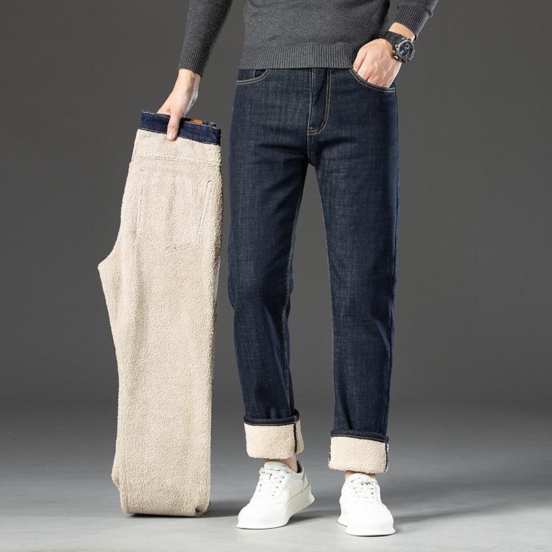 Men's Winter Loose Straight-Leg Lambswool Jeans - Business & Trendy Dad Pants