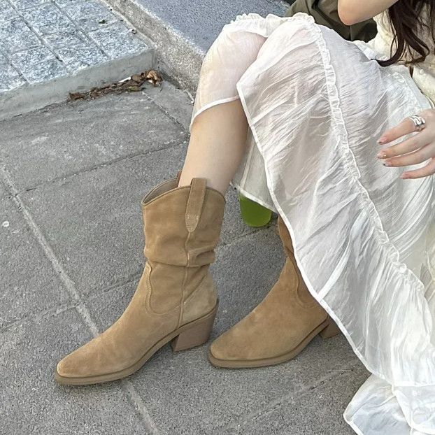 Pile boots short khaki autumn heightening merard boots high heel retro western boots retro knight boots