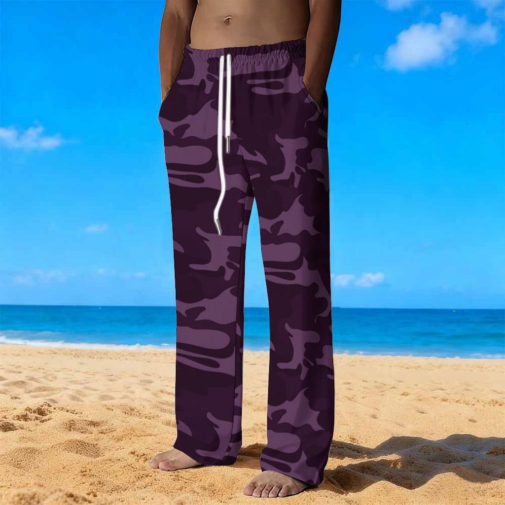 Men's Loose Casual Solid Color  Trousers Camouflage Printed Straight Pants
