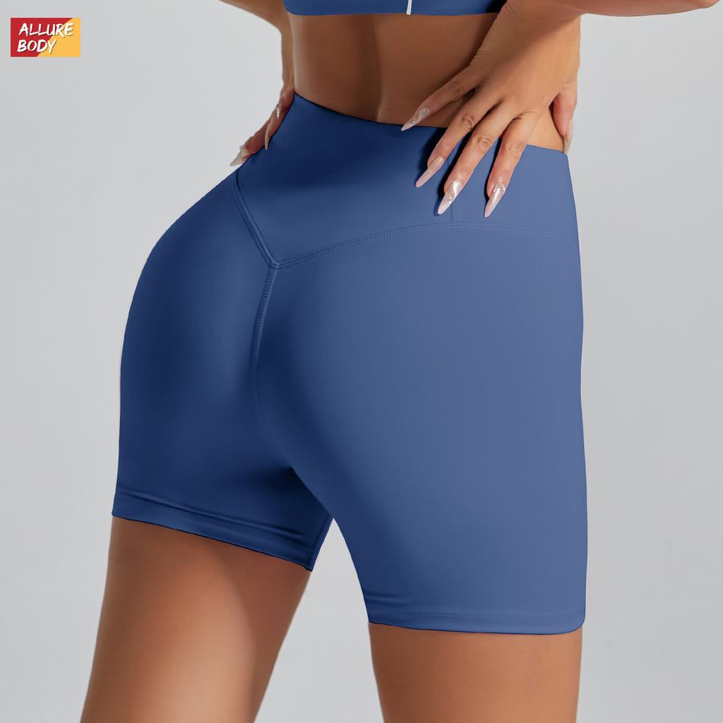 Color blocking, non awkward sports shorts with high waist, tight fitting, nude feeling, peach hip lifting, fitness, yoga shorts for women