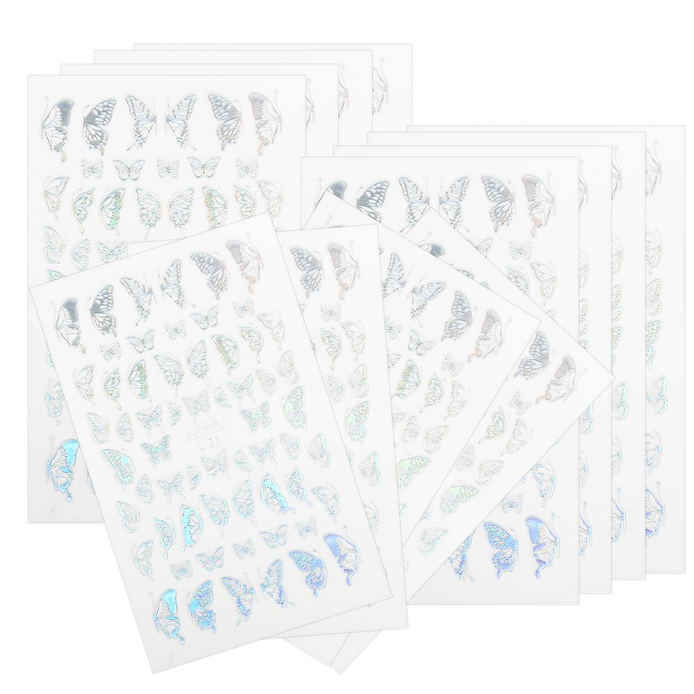 12pcs Butterflies Pattern Nail Art Sticker Fashionable Nail DIY Decal Manicure ToolSilver