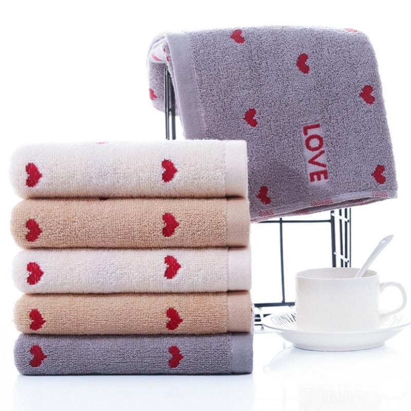 Soft Absorbent Quick-Dry Cotton Face Towel with Heart Pattern - Household Bathroom Towel for Washing, Reusable Fingertip Towels