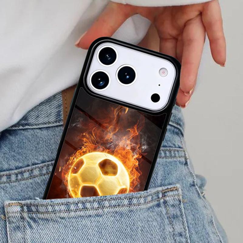 Fire Football Soccer Ball Phone Case for iPhone 16e 15 14 13 12 17 Pro Max Plus Air 17pro Cover Coque