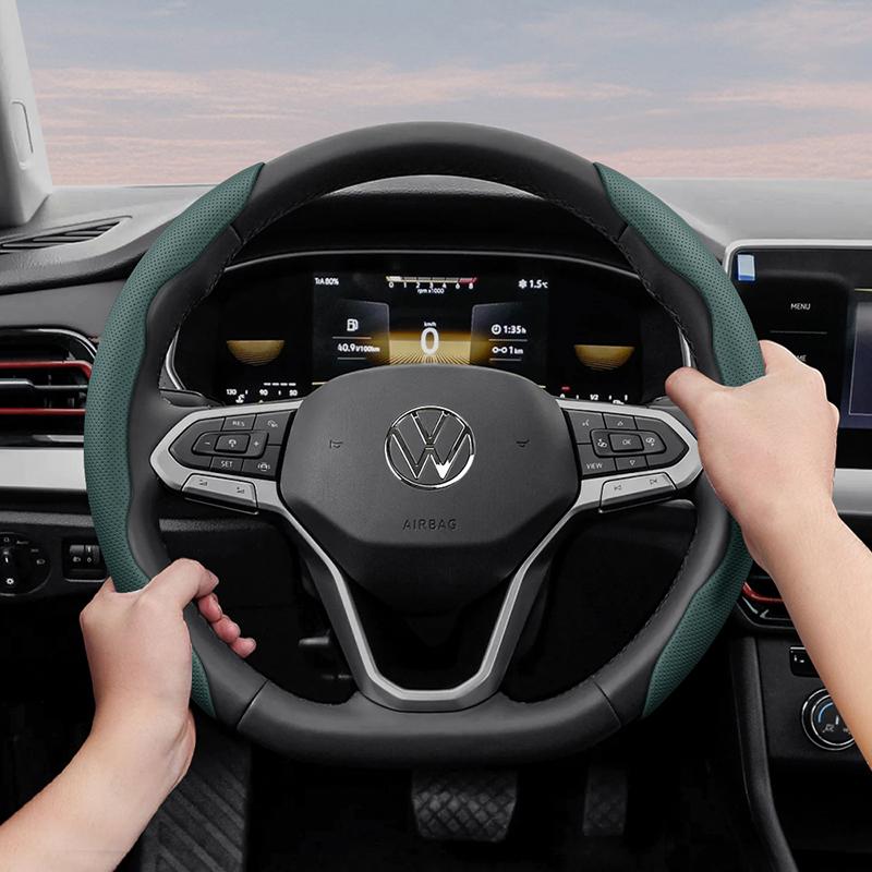 Suitable for Volkswagen Breathable Hole Leather Steering Wheel Cover Segmented Quick Release Design Non-Slip Durable Polo Golf 6 up Gol Scirocco