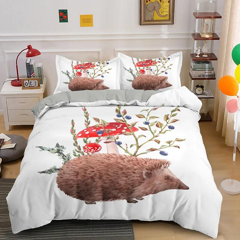 Cartoon Hedgehog Duvet Cover Set With Pillowcase Cute Animal Bedding Quilt Cover Three-Piece Set