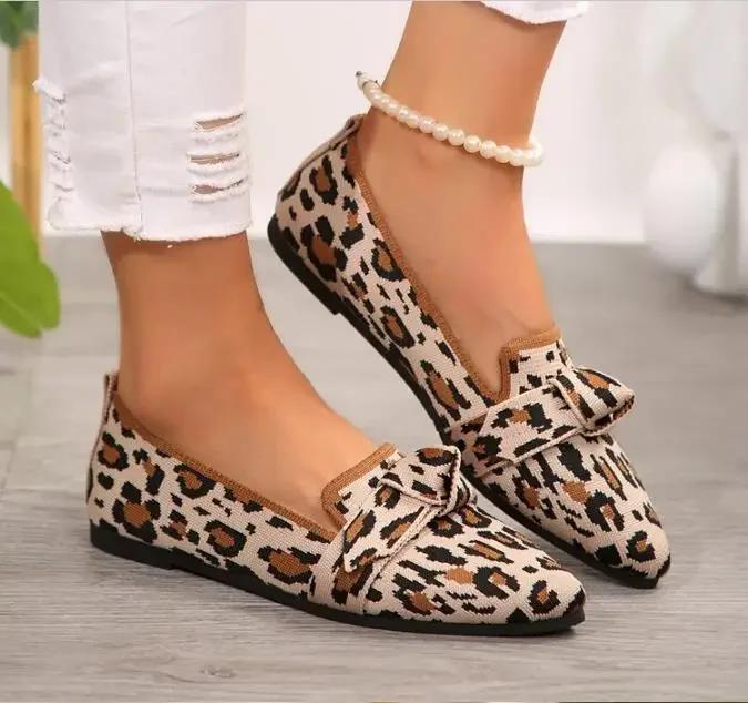 Fashion Women's Shoes Loafers Leopard Ballet Flats Pointed Toe Barefoot Slip-on Low Heel Luxury Stripe Print Woman Shoe Butterfly Size43