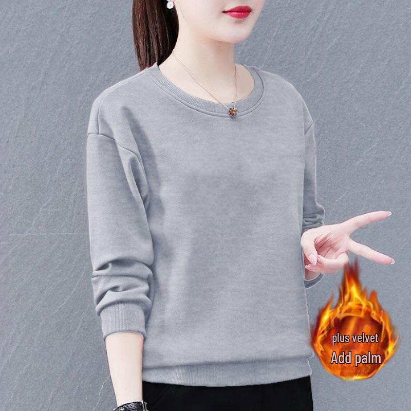 Huamian Women's Plus Size Velvet-Lined Sweatshirt - 2023 Autumn/Winter Casual Loose Fit Pullover Jacket