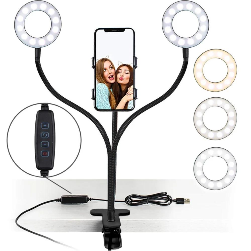 

Dual Lights Led Ring Fill Light Flexiable USB Ring Light Fill-in Lamp Dimmable Ring Lamp with Phone Holder for Live Streaming чорний