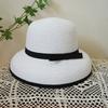 French Vintage Hepburn Elegant White Black Edge Bow Fisherman Bell Basin Hat Women'S Summer Vacation Beach Straw Hat