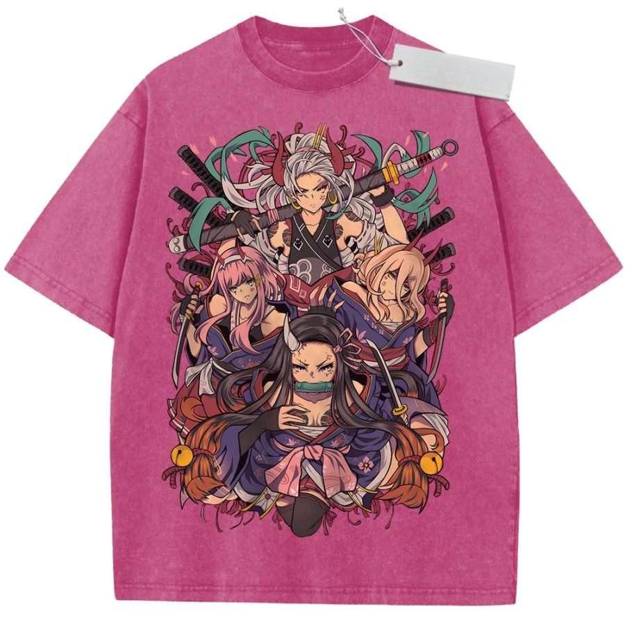 Unisex Washed Pink Vintage Tshirt One Piece Strong Women Warriors Highquality Fabric for Home Leisure Travel Shopping