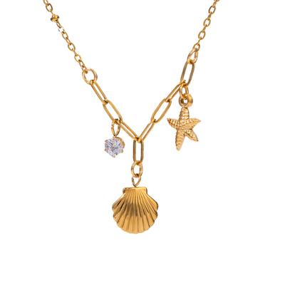 Youthway Summer Style Gold Plated Stainless Steel Shell While Zircon Star Natural Stone Charms Necklace Women Jewelry Holiday