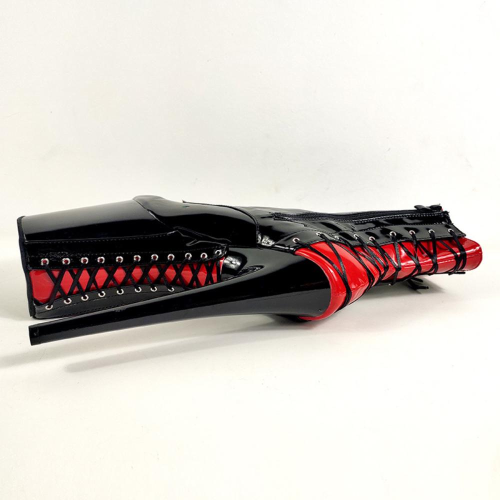 Sexy Stripper Schuhe Pole Dance Stiefel Stiefel mit runder Zehenpartie Super Stilettoabsätze Schnür-Ankle-Boots