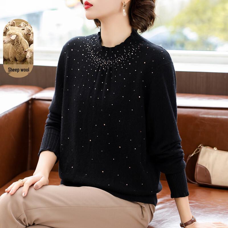 

Женский свитер из 100% мериносовой шерсти со стразами L