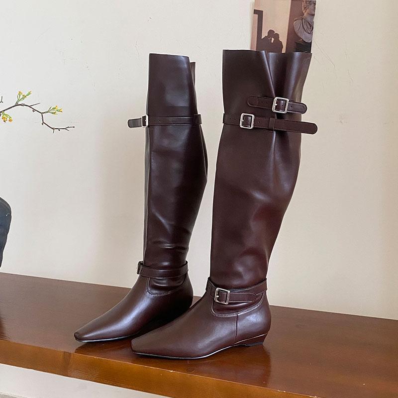 Fashion Fashion Pointed Toe Women Knee High Boots Female Buckle Shoes Party Modern Ladies Long Boots With Height Increasing Shoes