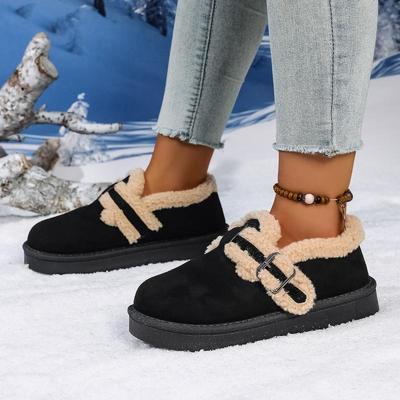 Fashion Soft Thick Bottom Furry Casual Shoes Women 2025 Winter Warm Short Plush Flats Shoes Metal Buckle Non Slip Snow Boots for Woman