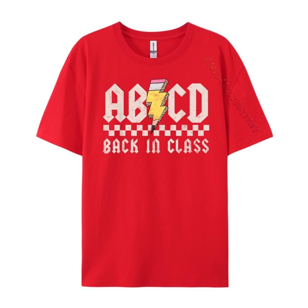 Teachers Rock Abcd Back In Class Back To School Red And Black Graphic T Shirt Mens Designer Clothes Christmas S