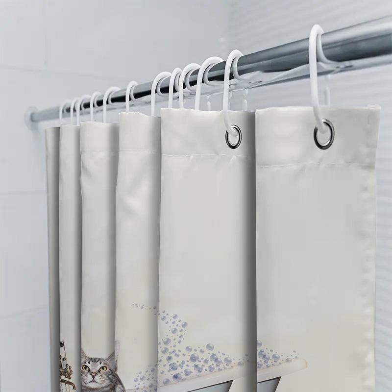 Adorable Cat Bathing Tub Shower Curtain For Bathroom Decoration Modern Home Decor Waterproof Fabric Backsplash Wall Hanging Set