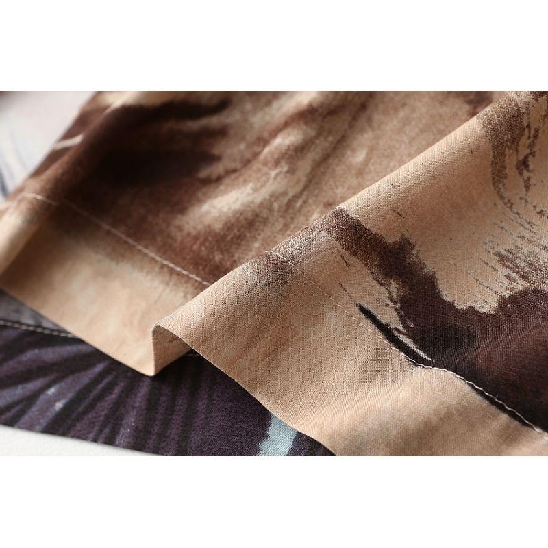 Foreign Trade Original Order Splash-Ink Printing and Dyeing Short-Sleeved Cotton Silk Shirt Women's Summer Thin Retro Print Loose Rayon Tops