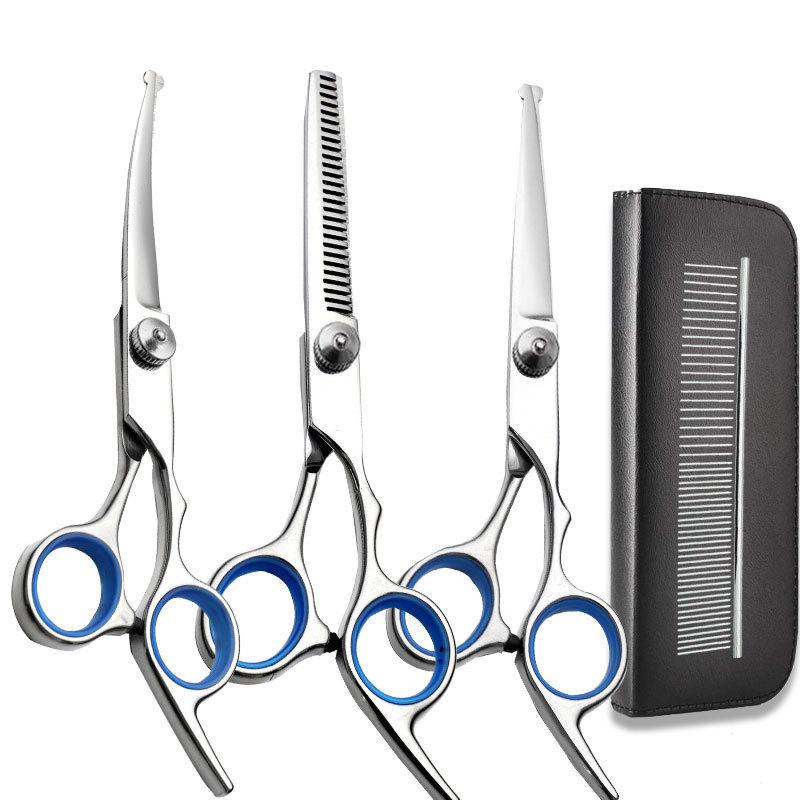 Pet Grooming Scissors Round Head Professional Stainless Steel Dog Hair Scissors Durable Pet Shears Animal Cutting Portable Set