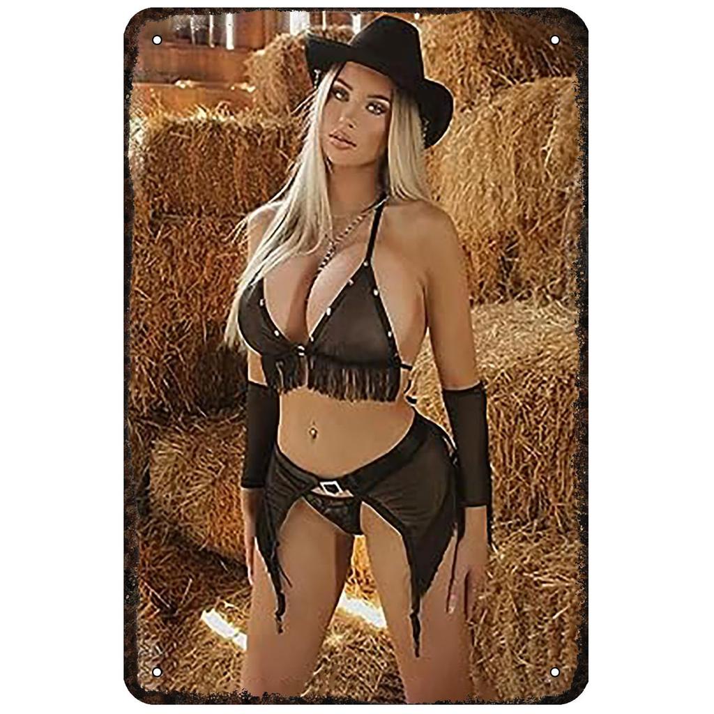 Pinup Sexy Cowgirls Kovové plechové cedule Nástěnné plakáty Deska Vintage Železný obraz Dekorace pro Pánský pokoj Kavárnu Herní místnost Klub Bar