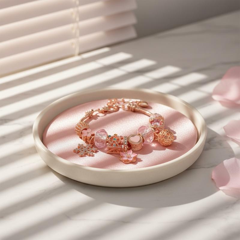 Roségold-Plattiertes Charm-Armband Y2K Rosa Kristalle Kirschblüten-Schneeflocken-Anhänger Verstellbare Kette Schmuck Für Frauen Geschenke