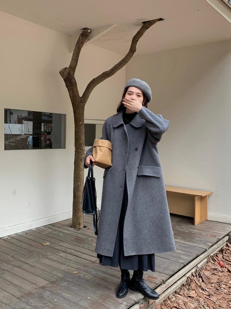 

Q683 омолаживающее пальто из шерсти в стиле девочки, с отложным воротником, однобортное, универсальное розовое пальто из кашемира ручной работы для женщин M