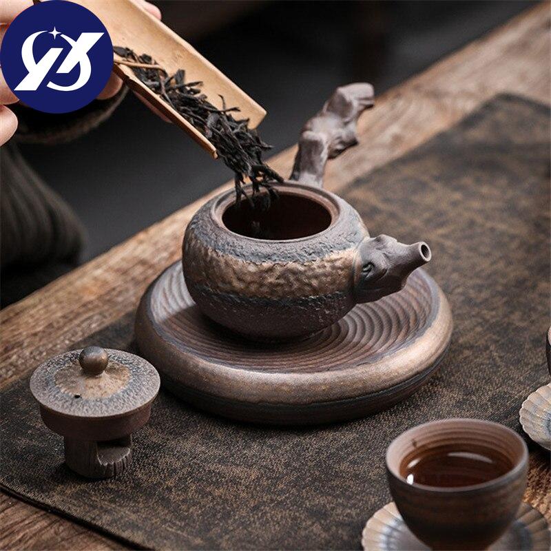 Ceramic Antique Dead Wood Side Handle Teapot Portable Kettle Handmade Tea Pot Tea Cup Drinkware Kung Fu Tea Set