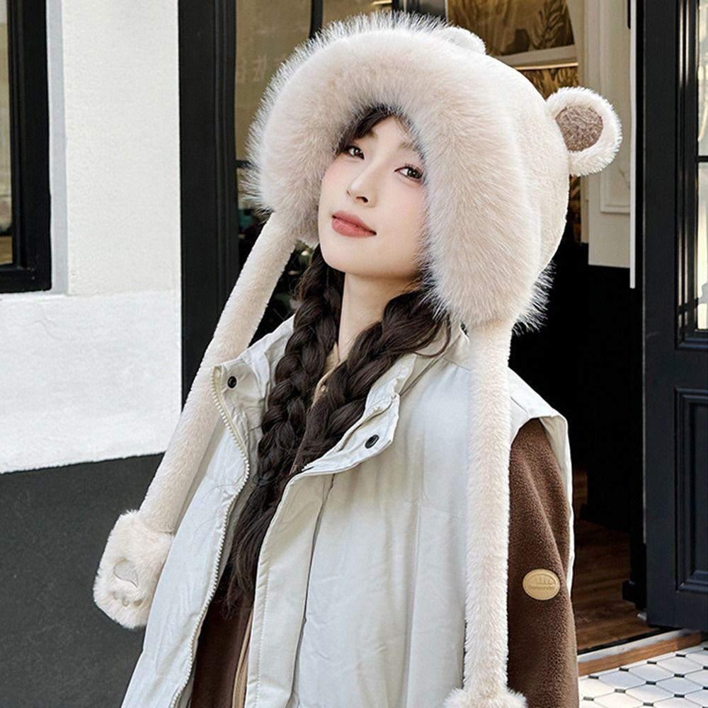 Plush Winter Warm Hat Windproof Ear Protection Hat Casual Earflap Bonnet Hat  Outdoor