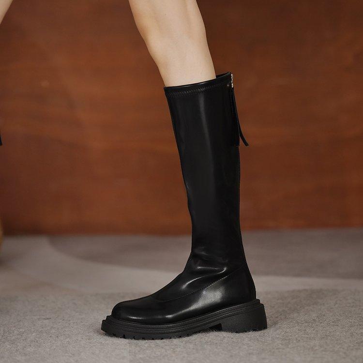 Long Boots Women's Boots High-top Knight Boots Autumn and Winter Round Head Rear Zipper Solid Color Boots