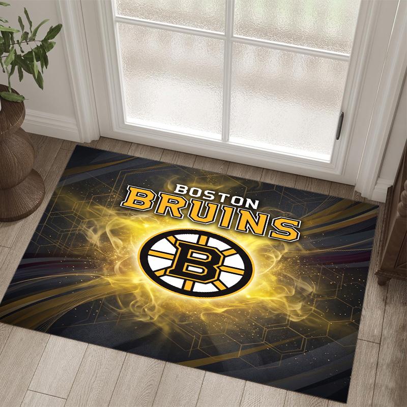 Boston Bruins Design Křišťálový Sametový Koberec Útulný Ne?Protiskluzová tištěná předložka do ložnice, obývacího pokoje, předsíně