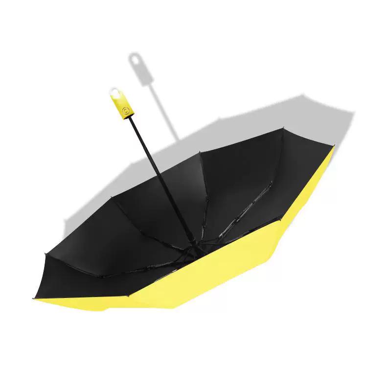 Automatic Folding Umbrella with Sun Protection and Uv Protection, Black Coating, Black Rubber Cord, Model Hy624011