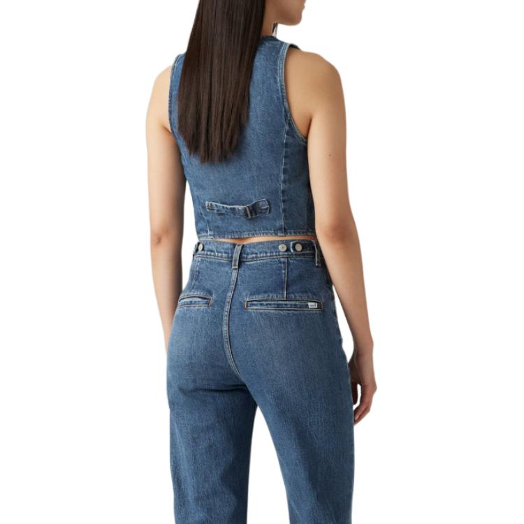 Levis Washed V-Neck Single-Breasted Sleeveless Vest Women Vests Blue A8749-0013